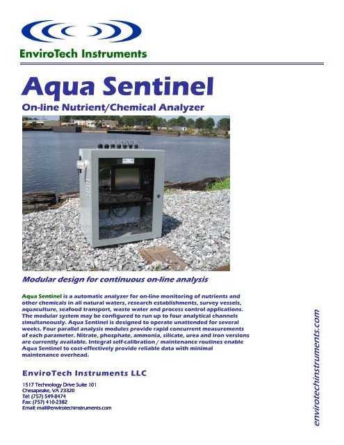 ENVIROTECH Model Aqua Sentinel In-Situ Nutrient and Chemical ...