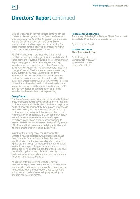 Ophir Energy plc Annual Report and Accounts 2011