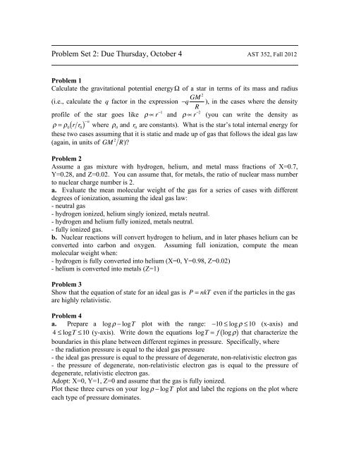 Problem Set 2: Due Thursday, October 4