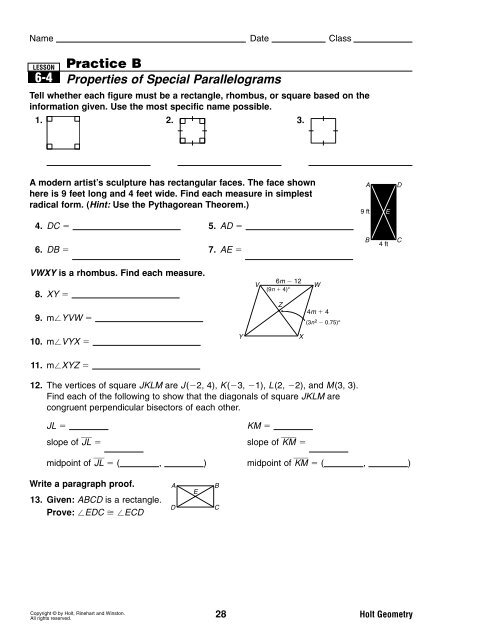 practice and homework lesson 6.2 answer key