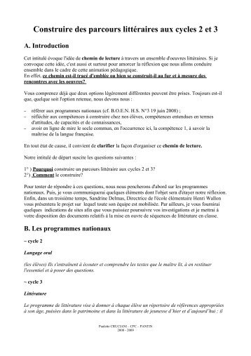 Construire des parcours littÃ©raires aux cycles 2 et 3 - AcadÃ©mie de ...