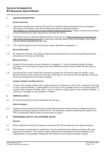 Service Schedule for BT Business SearchSmart