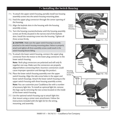 Owner's Manual - Casablanca Fan