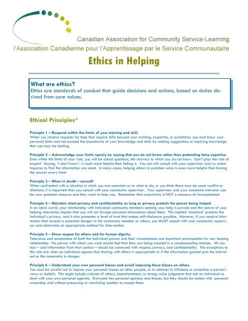 Ethics.pub - Canadian Alliance for Community Service Learning