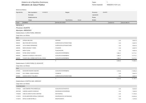 RPT_NOMINA2_DBO_S 2 - Ministerio de Salud PÃºblica