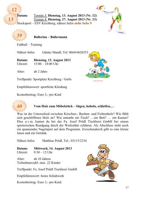 Sommer â Ferienprogramm - Gemeinde Kirchberg an der Raab