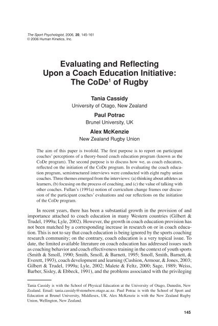 Evaluating and Reflecting Upon a Coach Education Initiative: The ...