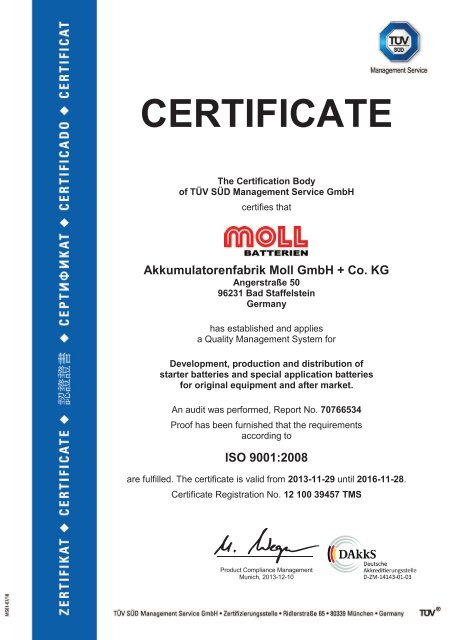 Certification - MOLL Batterien