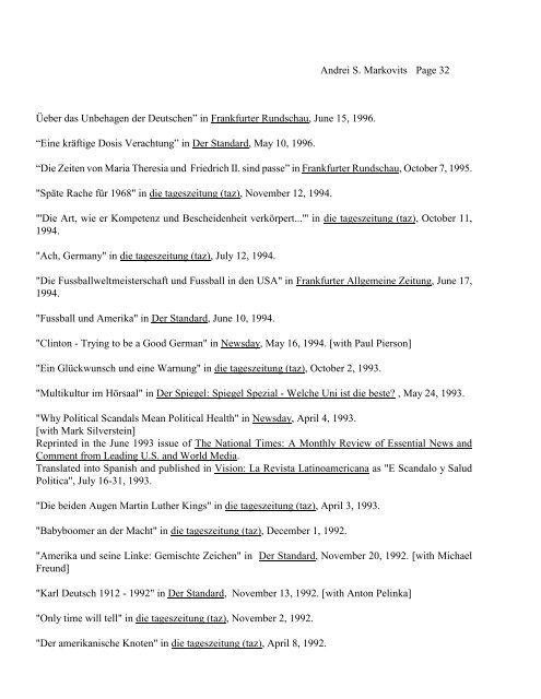 View Andrei S. Markovits's CV. - College of Literature, Science, and ...