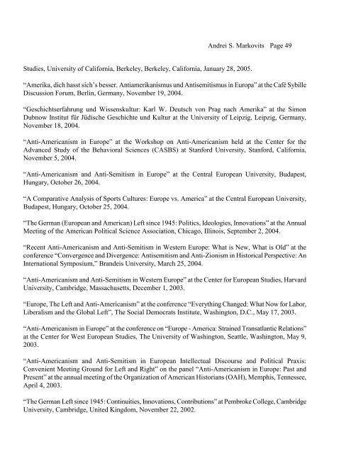 View Andrei S. Markovits's CV. - College of Literature, Science, and ...