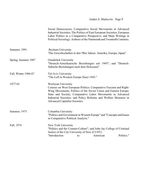 View Andrei S. Markovits's CV. - College of Literature, Science, and ...