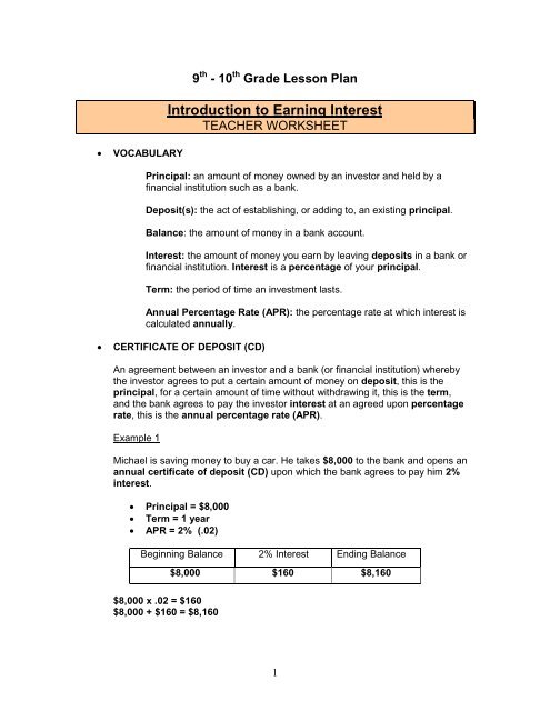 9th - 10th Grade - SaveAndInvest.org