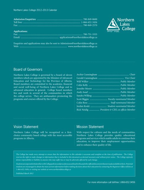 NLC Calendar (PDF) - Northern Lakes College