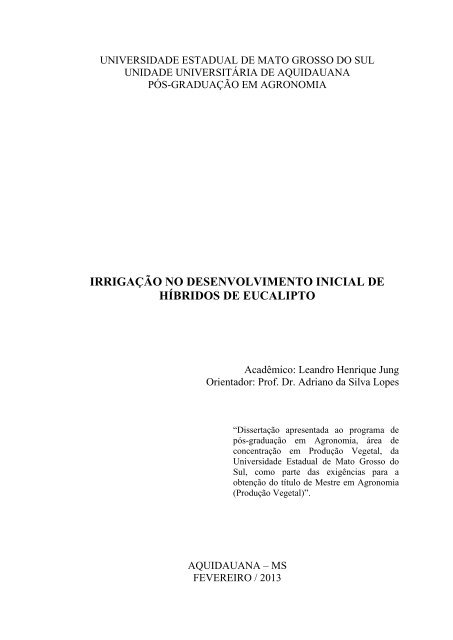 irrigaÃ§Ã£o no desenvolvimento inicial de hÃ­bridos de eucalipto