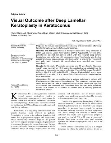 Visual Outcome after Deep Lamellar Keratoplasty in Keratoconus