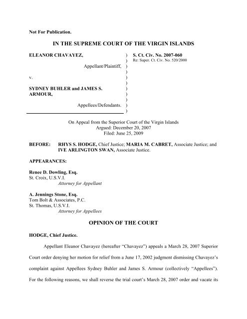 IN THE SUPREME COURT OF THE VIRGIN ISLANDS OPINION OF ...