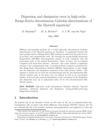 Dispersion and dissipation error in high-order Runge-Kutta ...