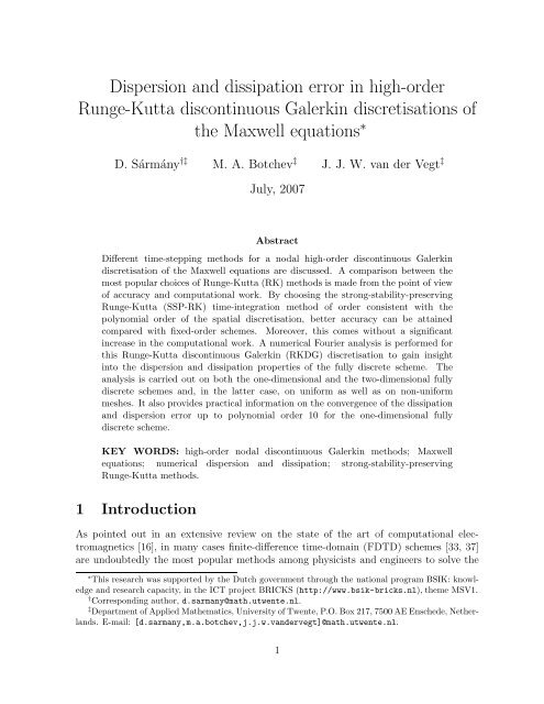 Dispersion and dissipation error in high-order Runge-Kutta ...