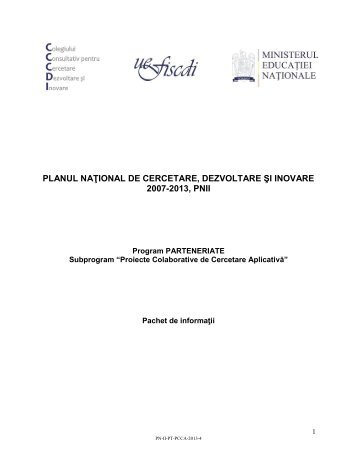 planul naţional de cercetare, dezvoltare şi inovare 2007-2013, pnii