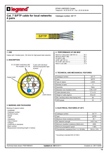 Cat. 7 S/FTP cable for local networks 4 pairs