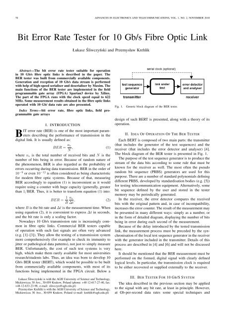 Bit Error Rate Tester for 10 Gb/s Fibre Optic Link - Advances in ...