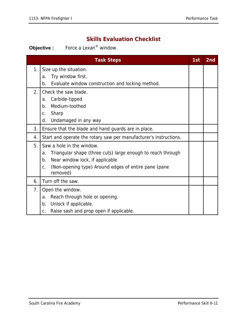 1153 Performance Task Manual - South Carolina Fire Academy