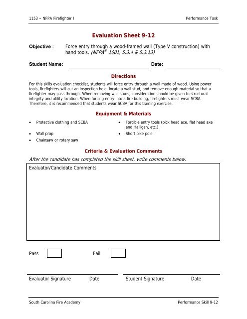 1153 Performance Task Manual - South Carolina Fire Academy