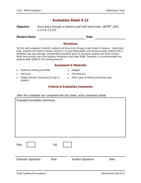1153 Performance Task Manual - South Carolina Fire Academy