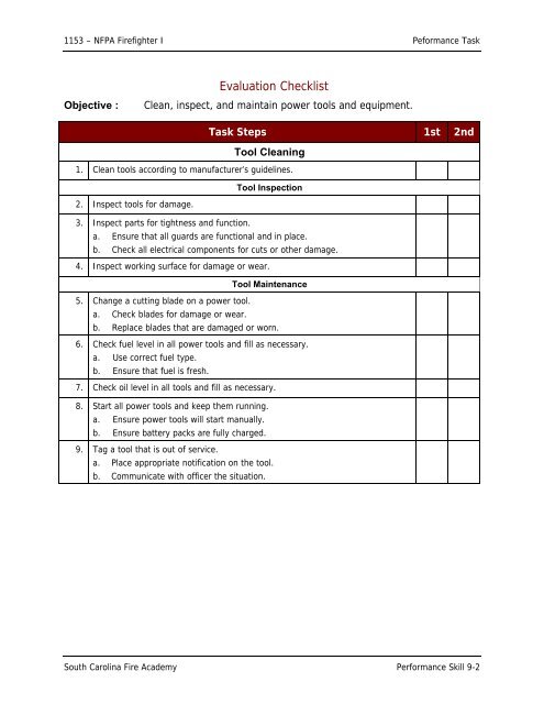 1153 Performance Task Manual - South Carolina Fire Academy