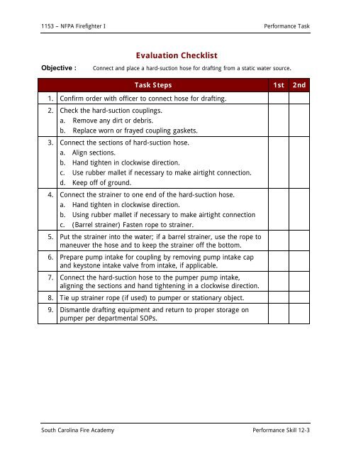 1153 Performance Task Manual - South Carolina Fire Academy