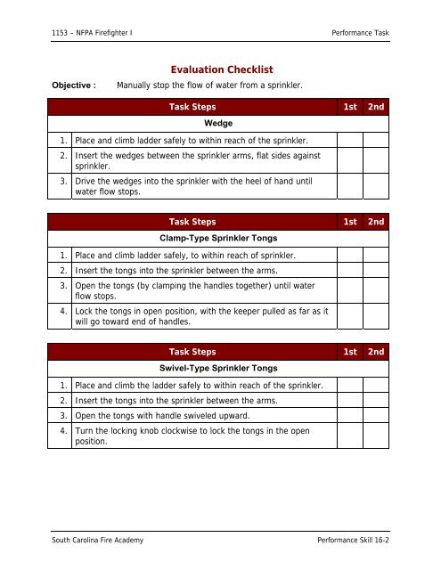 1153 Performance Task Manual - South Carolina Fire Academy