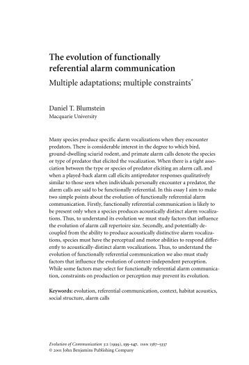 The evolution of functionally referential alarm communication