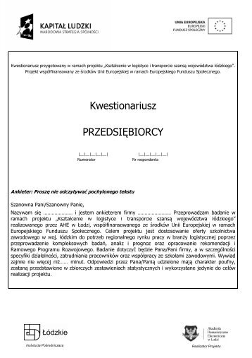 Kwestionariusz PrzedsiÄbiorcy-Logistyka-230 - Ksztalcenie w ...