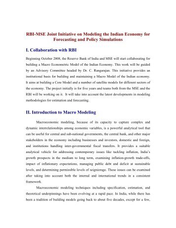 RBI MSE Macro Econometric Model I - Madras School of Economics