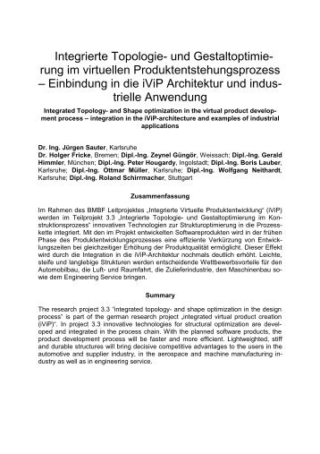 Integrierte Topologie- und Gestaltoptimierung im virtuellen - IPEK