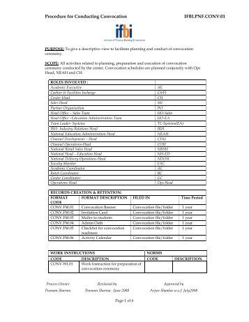 Procedure for Conducting Convocation IFBI.PNF.CONV:01 - IFBI.com