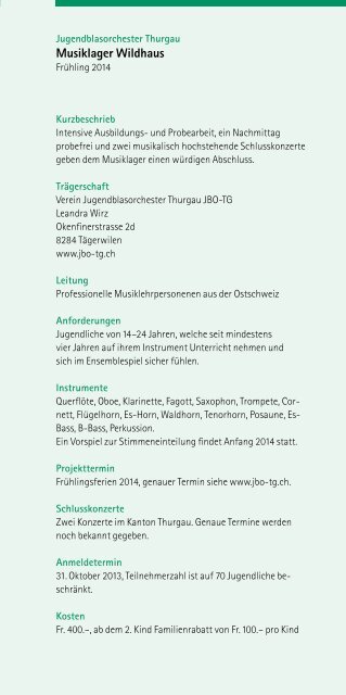Jugendprojekte und -lager Musik Thurgau - Musikschulen Thurgau