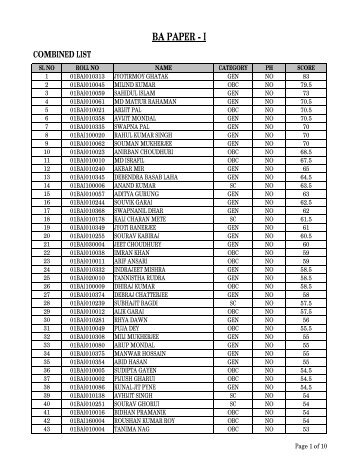 B.A.(Paper-I) Result - Visva-Bharati