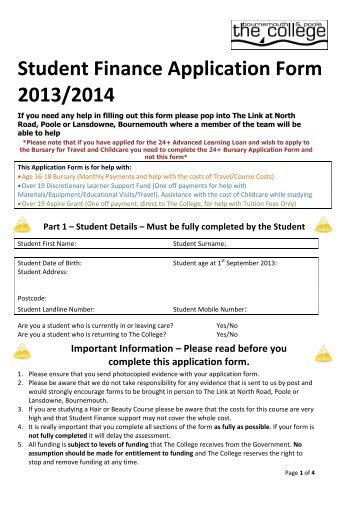 Student Finance Application Form - The Bournemouth & Poole ...
