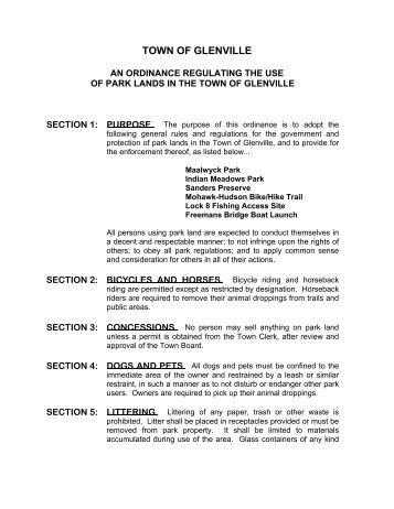 PARK RULES & REGULATIONS [DOC] - Town of Glenville