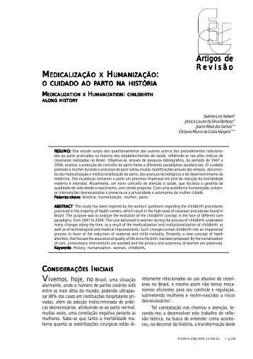 MedicalizaÃ§Ã£o x HumanizaÃ§Ã£o: o cuidado ao parto na HistÃ³ria