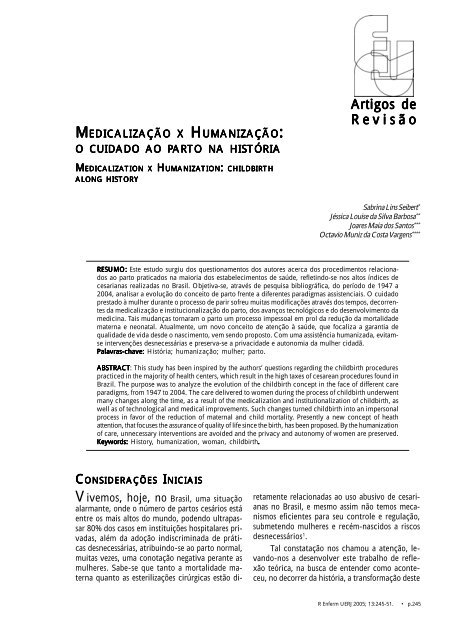 MedicalizaÃ§Ã£o x HumanizaÃ§Ã£o: o cuidado ao parto na HistÃ³ria