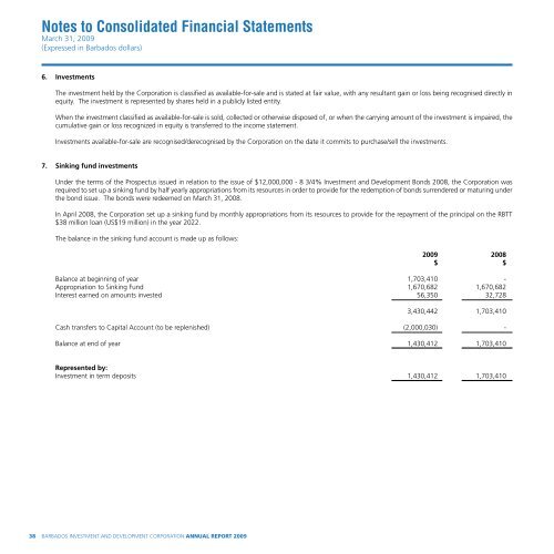 Notes to Consolidated Financial Statements - Barbados Investment ...