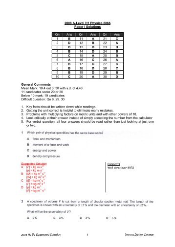 1 2008 A-Level H1 Physics 8866 Paper I Solutions Qn ... - ASKnLearn