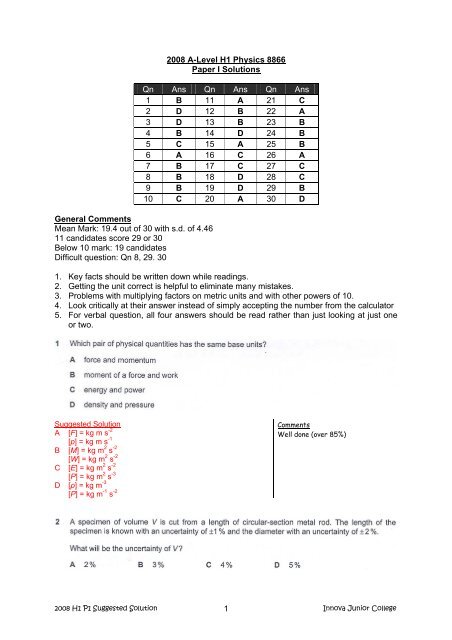 1 2008 A-Level H1 Physics 8866 Paper I Solutions Qn ... - ASKnLearn