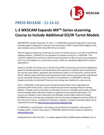 Series eLearning Course to Include Additional EO/IR ... - Wescam