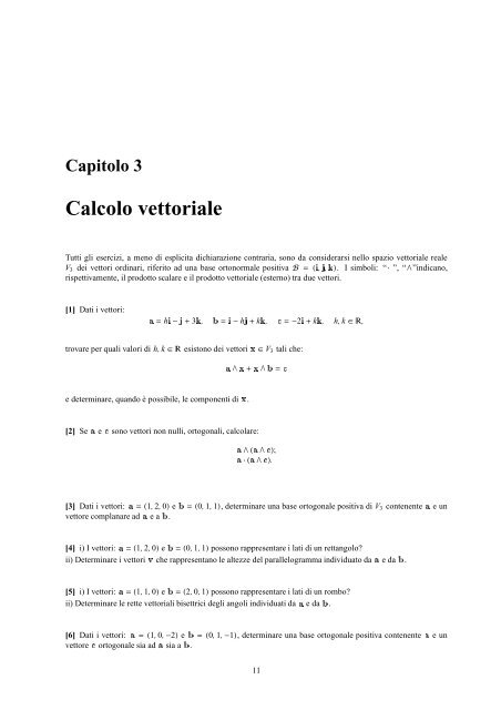 Esercizi sul calcolo vettoriale - Matematica