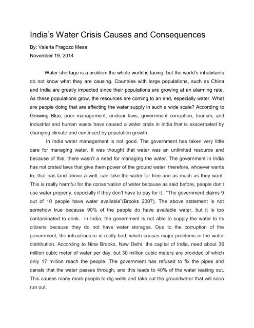 India’s Water Crisis Causes and Consequences