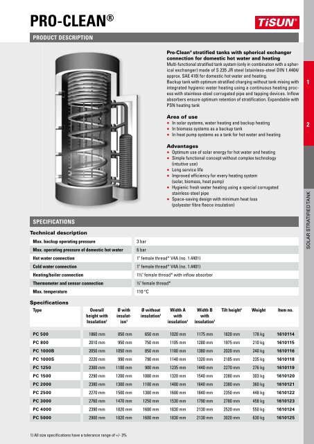 Tisun stratified cylinders - technical information