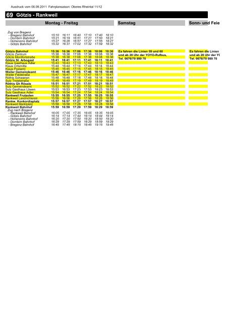 Fahrplan fÃ¼r Linie 69-1 - Landbus Oberes Rheintal